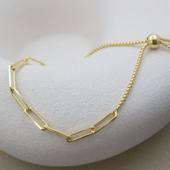 Vermeil Gold Paper Clip Bracelet Adjustable Slider - Picture 3 of 3